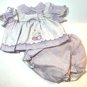 Vtg Lavendar Gingham Embroidered CRADLE TOGS Dress & Plastic Lined Bloomer 3Mo
